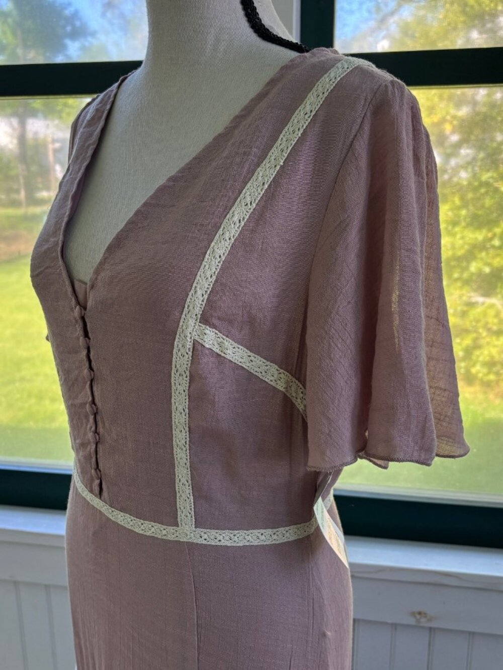Mia Joy| Dusty Rose Crochet Lace-Trim Tiered Maxi Dress | Size S | New with Tags - Picture 2 of 6